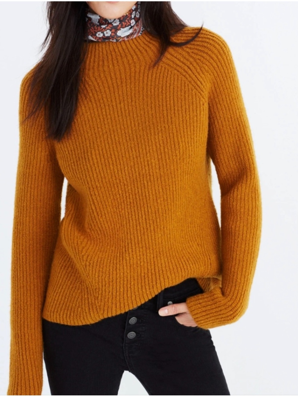 Madewell Cozy Ribbed Crewneck Sweater in Mustard